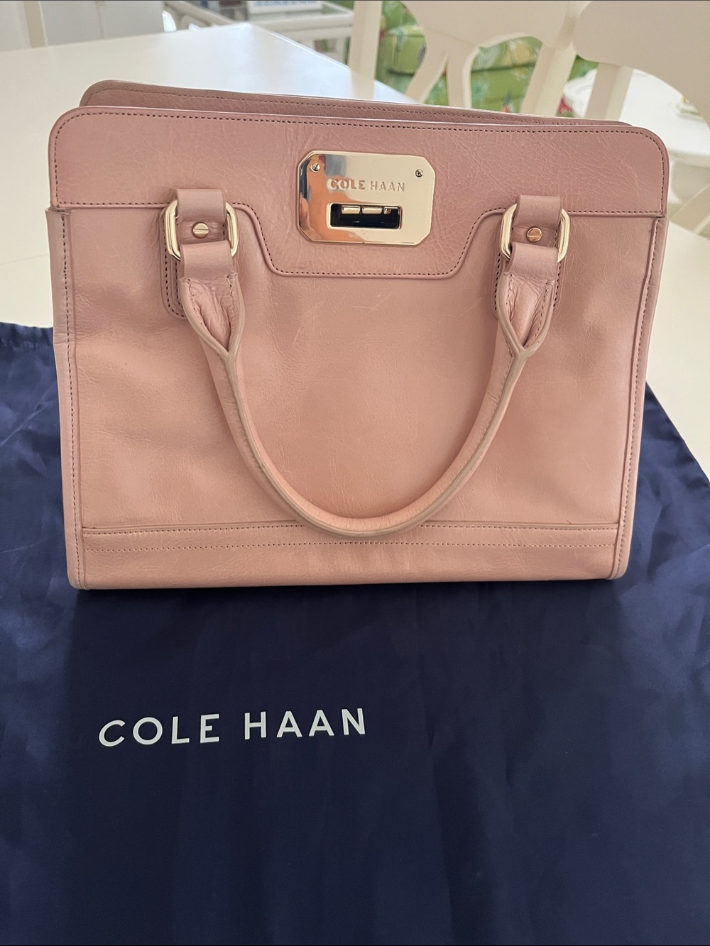 Cole Haan Blush Pink Leather Satchel Dual Handles & Long Strap EUC
